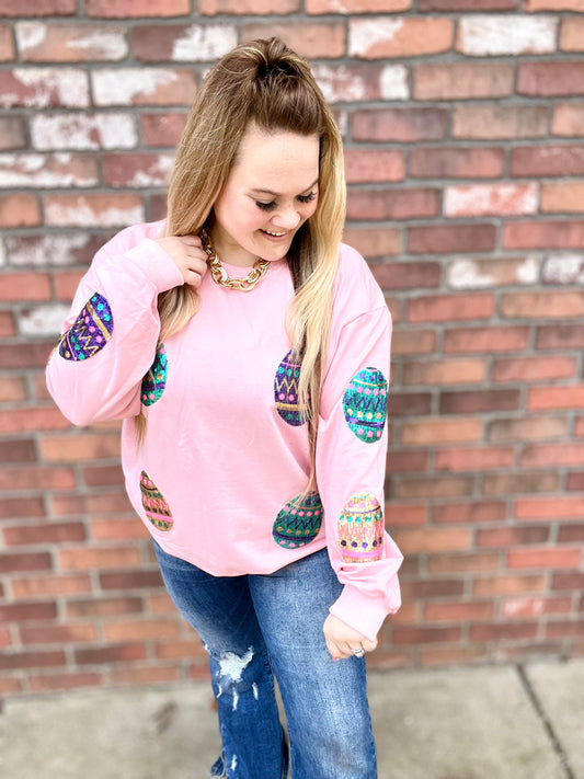 READY TO SHIP: Sequin Patched Easter Oversized Crew