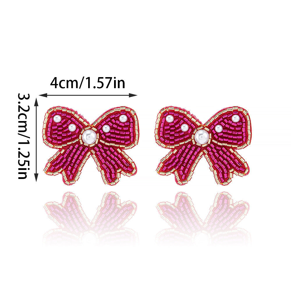 Beaded Holiday Bow Earrings