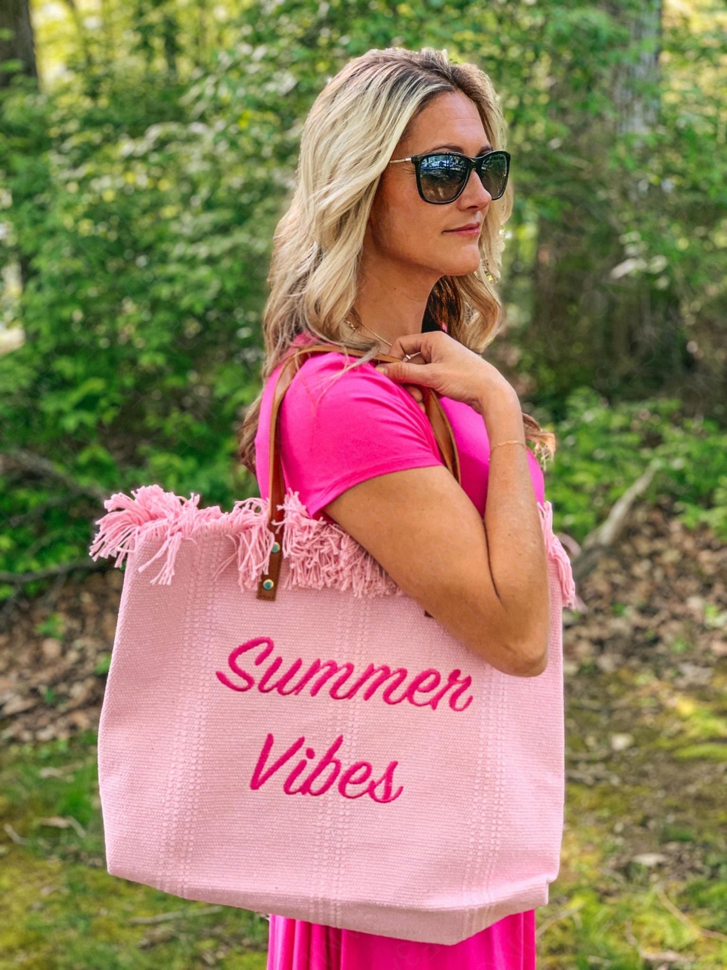 Summer Vibes embroidered Knitted Canvas Tote 5.22.23