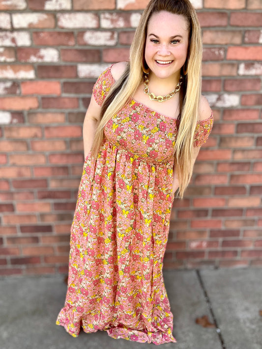 READY TO SHIP: S/M and 1x/2x -  Madeline Floral Dress - Pink Floral