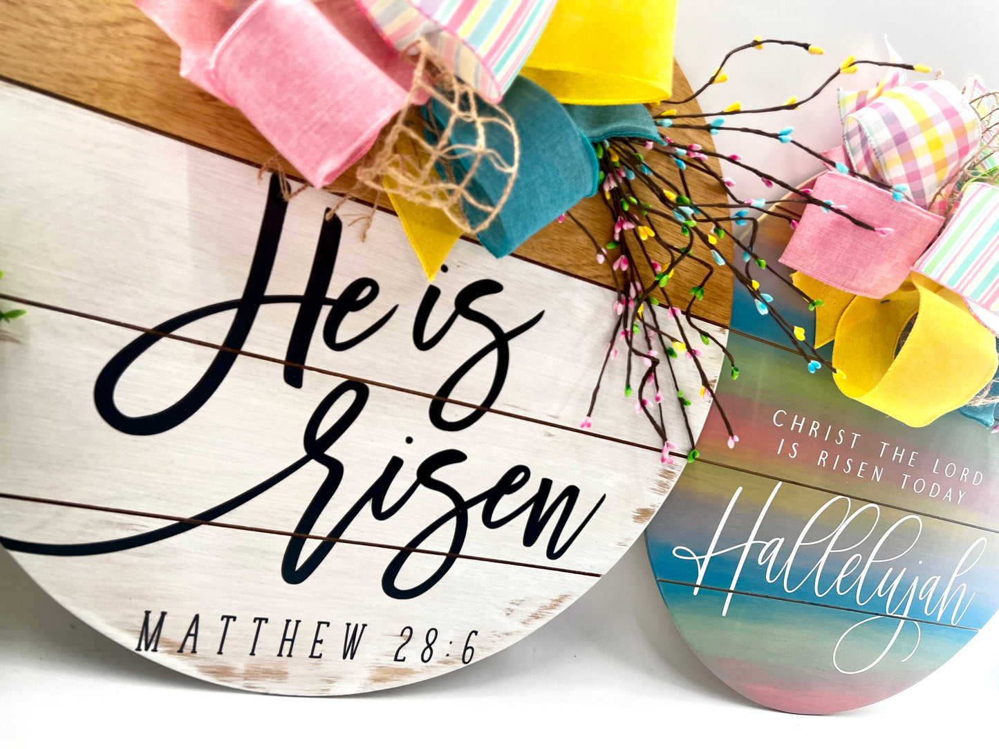 Hallelujah - 18” Faux Pallet Pastel Rainbow Door Hanger