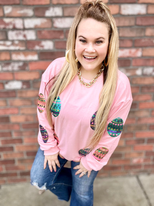 READY TO SHIP: Sequin Patched Easter Oversized Crew