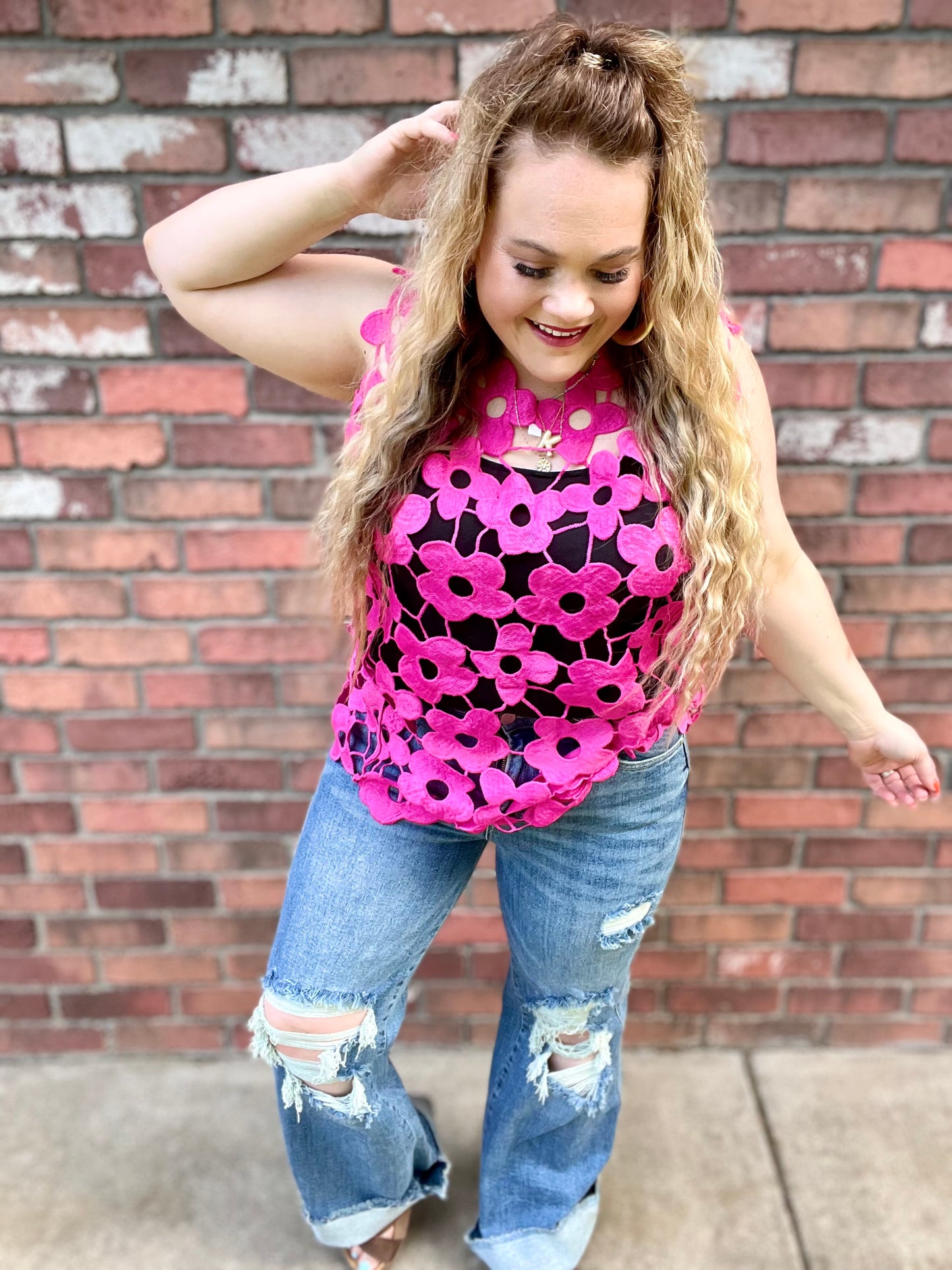 READY TO SHIP: One Size S-XL - Pink Scarlett Crochet Top