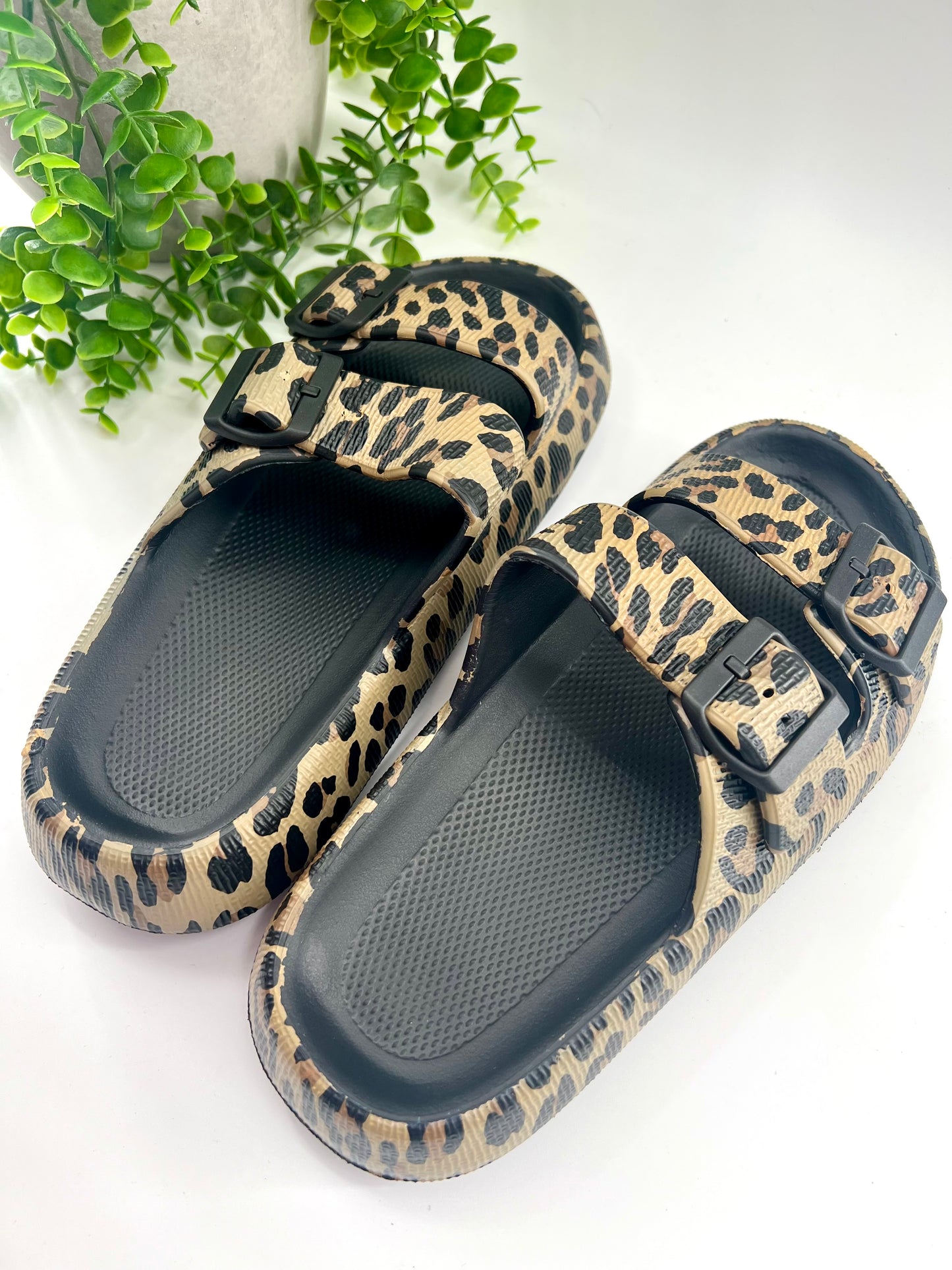READY TO SHIP: Black Leopard Eva Slides