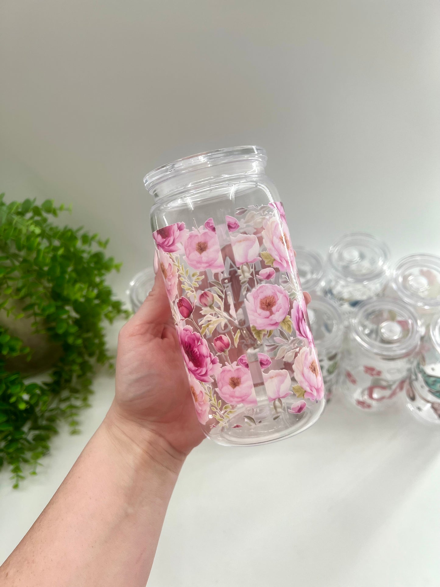 READY TO SHIP: Pray Wait Trust Pink 12 oz Plastic Cup **comes with straw