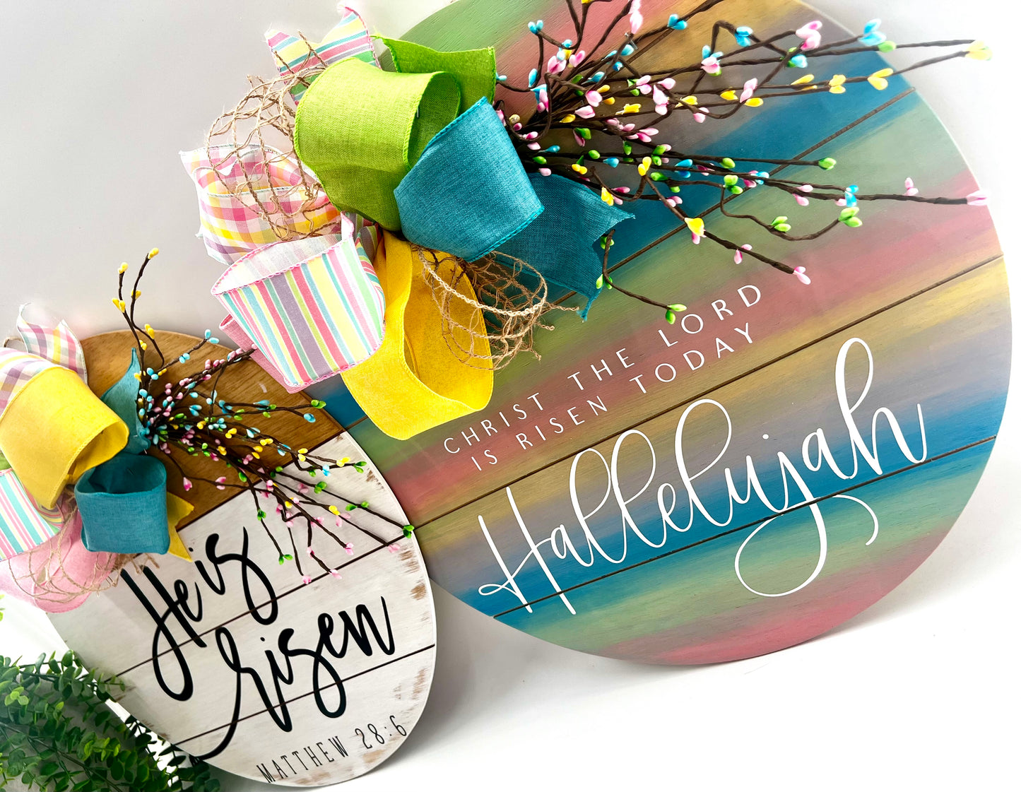 Hallelujah - 18” Faux Pallet Pastel Rainbow Door Hanger