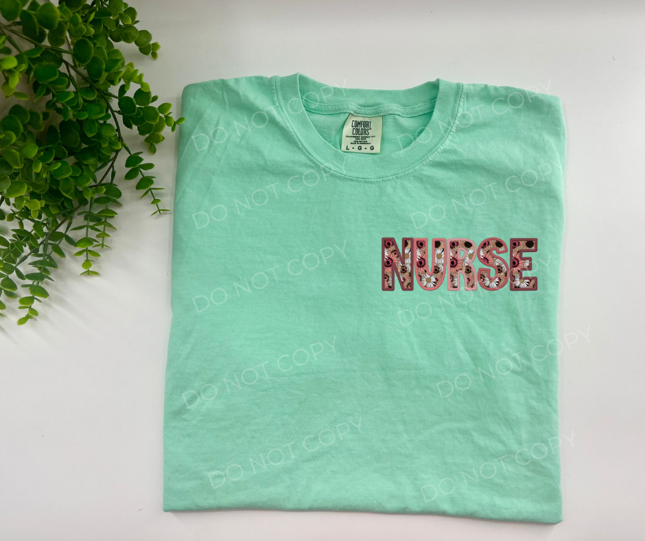 #11 - Nurse Floral Faux Embroidery - POCKET - DIRECT TO FILM PRINT ONLY