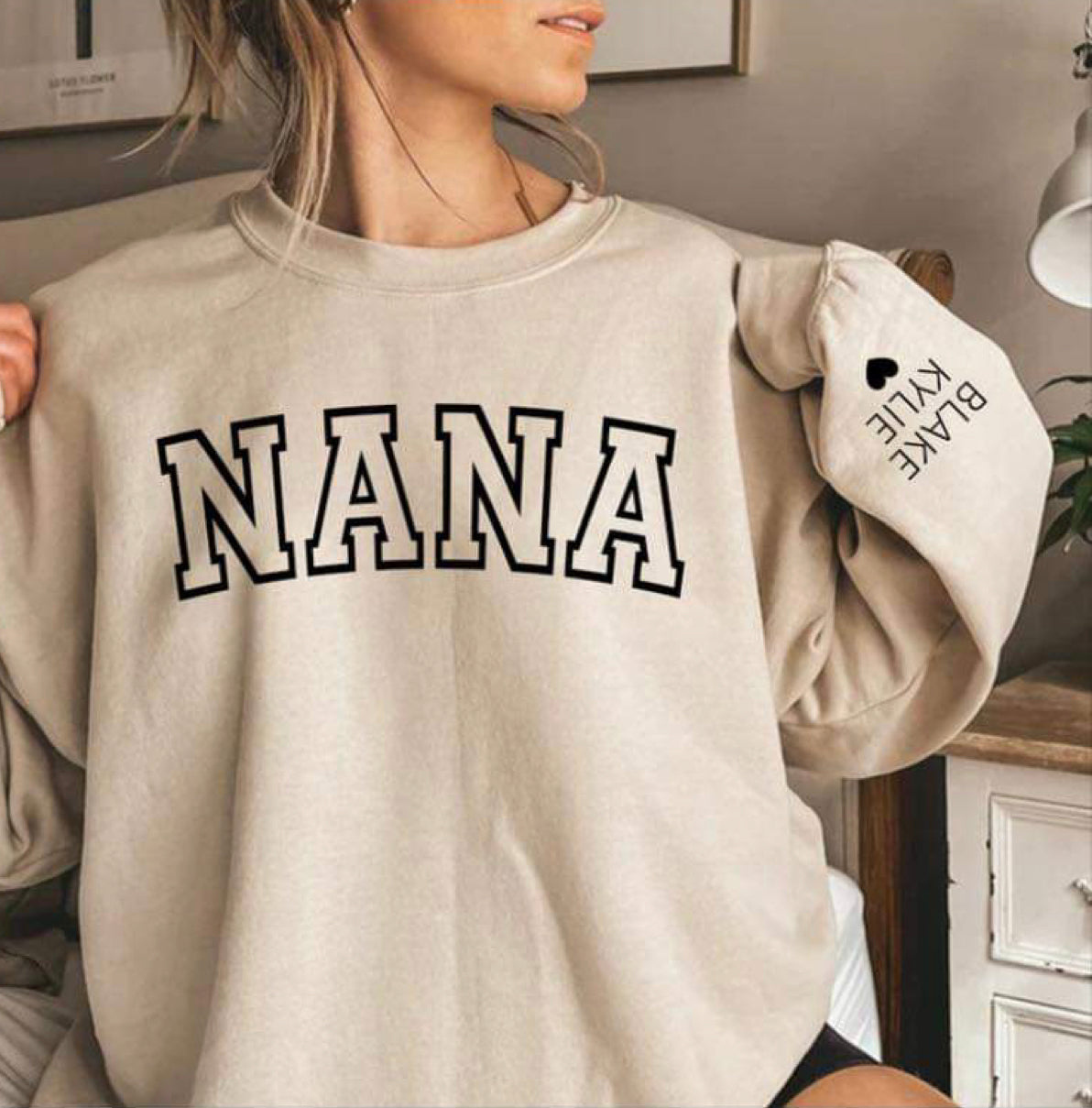 Custom Name with Names On Sleeve - Sand Sweatshirt -