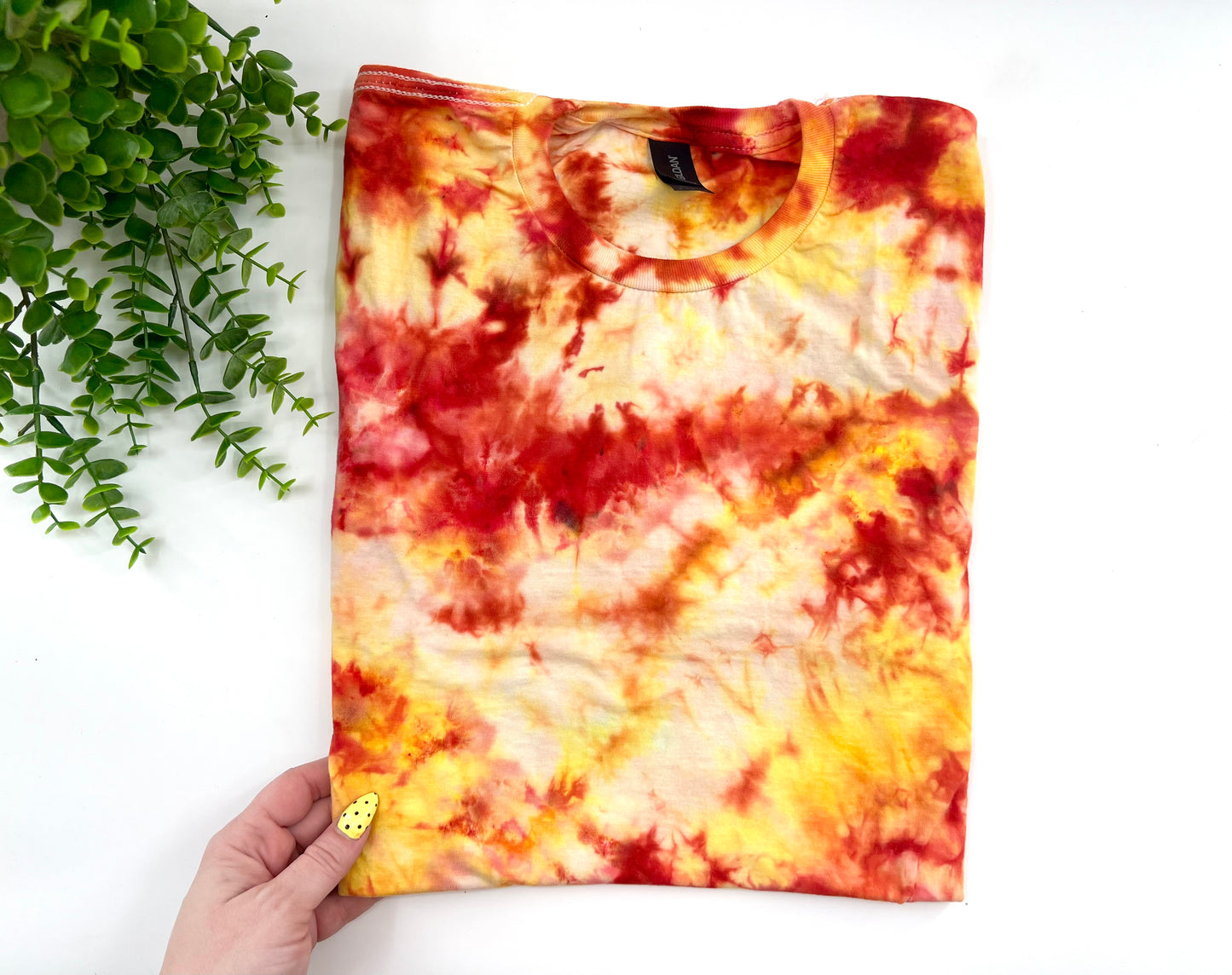 MEDIUM - Red & Yellow Ice Dyed Tshirt - Gildan