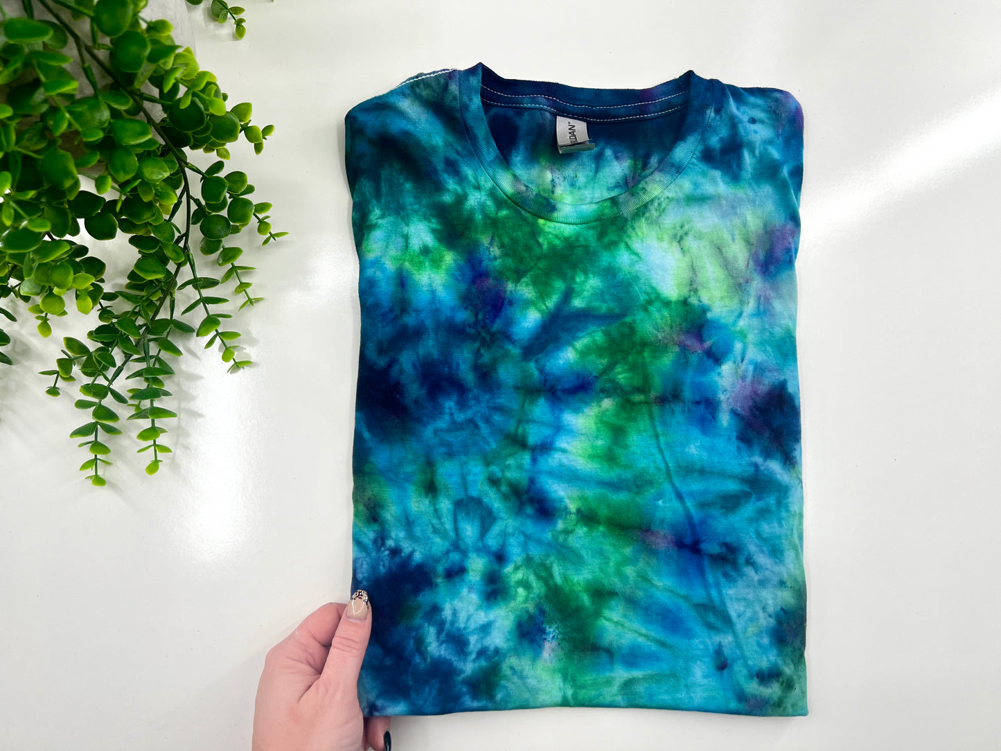 2XL - Green & Blue Ice Dye Tshirt - Gildan