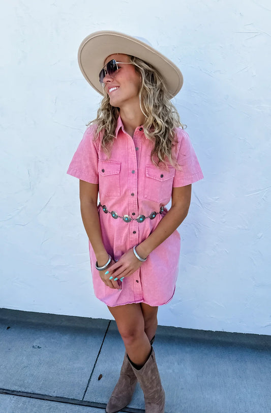 READY TO SHIP: SMALL & MEDIUM - Lila Denim Dress - Pink