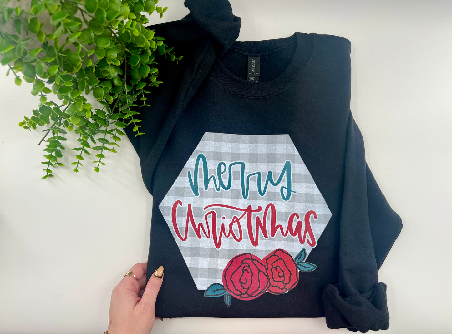 READY TO SHIP: Medium - Merry Christmas Rose Sweatshirt