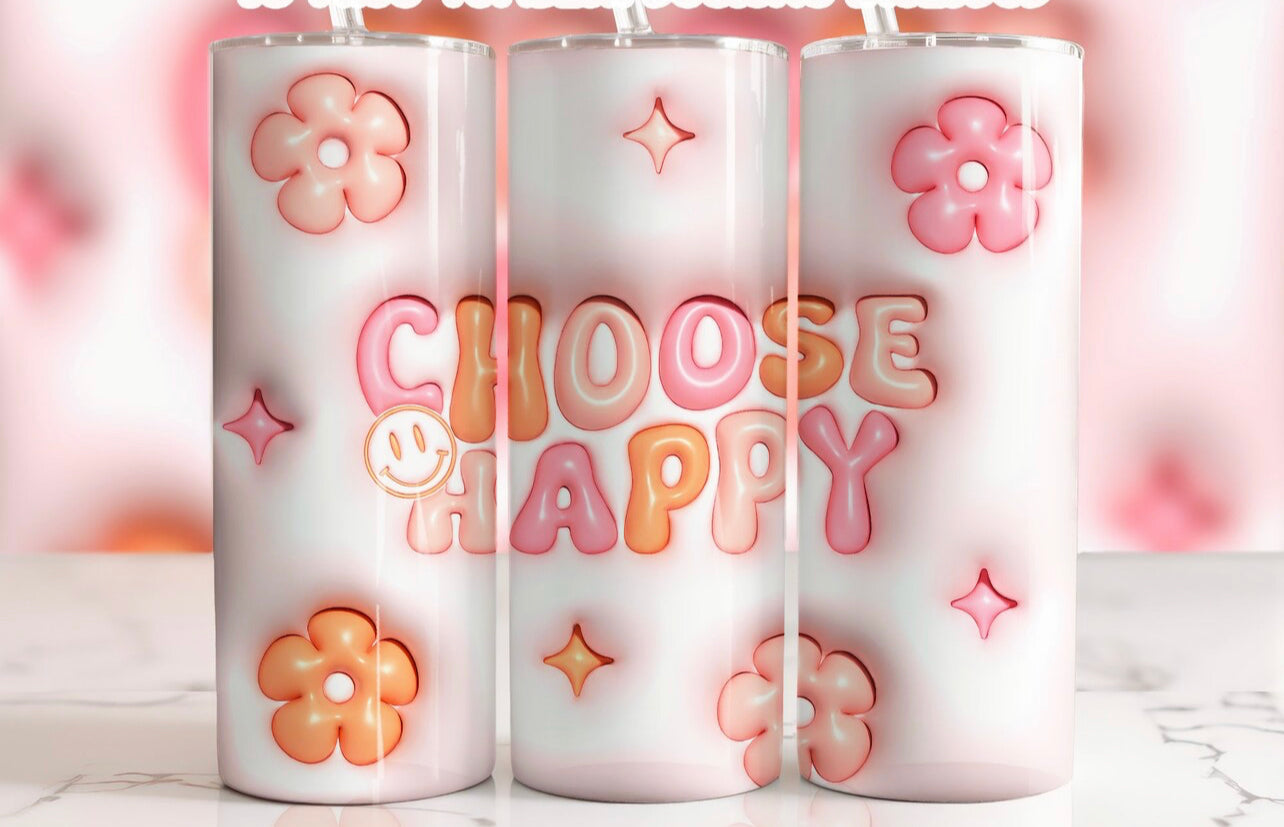 Choose Happy Faux Puff - 20 oz Tumbler