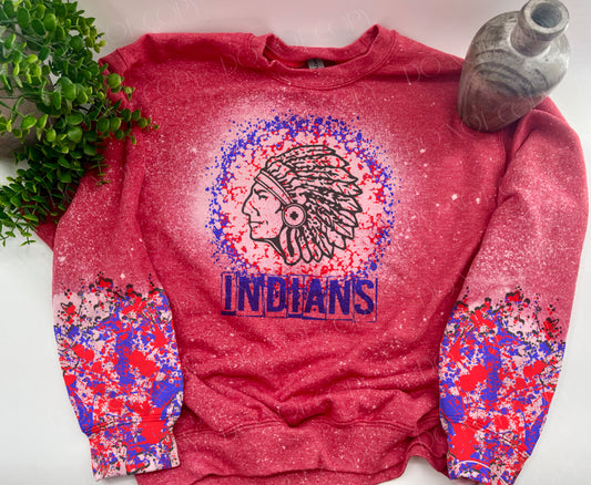 Indians Red&Blue Splatter - Bleached Sweatshirt With Printed Sleeve