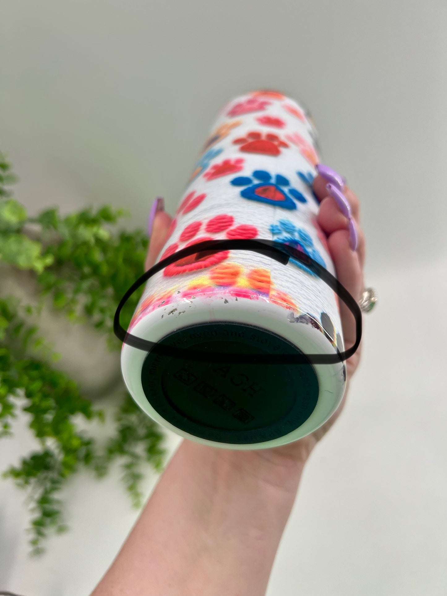 READY TO SHIP: FLAWED - Colorful Paw Prints **chipped on lid & bottom of cup**