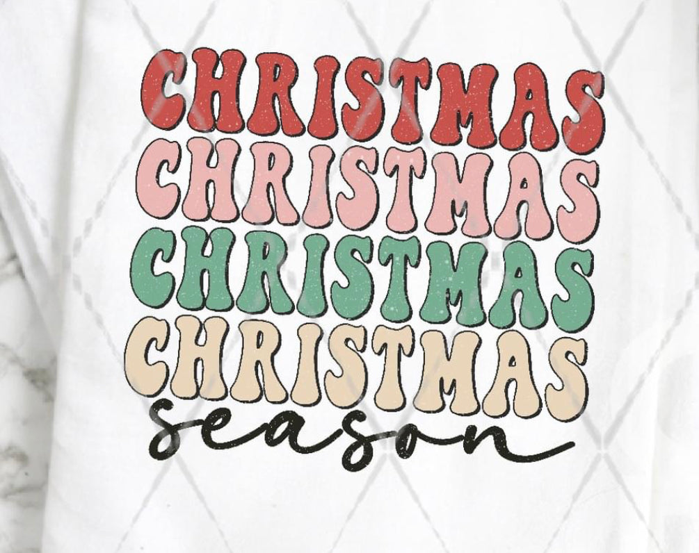 #180 - Christmas Stacked Season - LARGE POCKET OR INFANT - DIRECT TO FILM PRINT ONLY