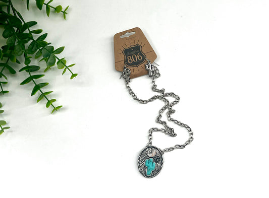 READY TO SHIP: Cactus and Moon Pendant On Chain Necklace