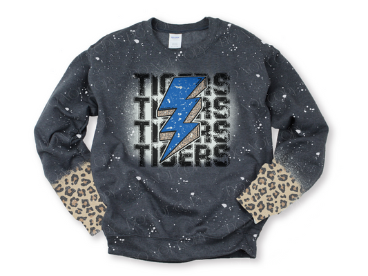 Tigers Blue - Bleached Dark Heather Sweatshirt With Printed Sleeve