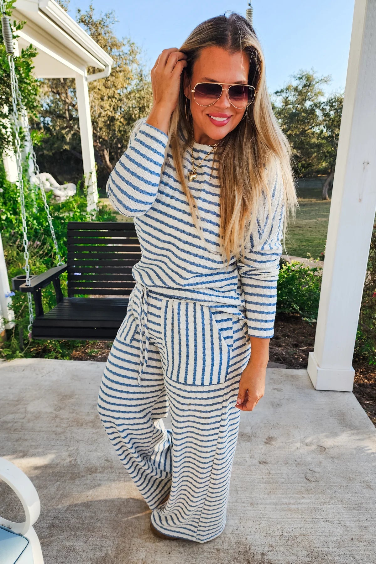 READY TO SHIP: Always Home Stripe Lounge Set - Blue