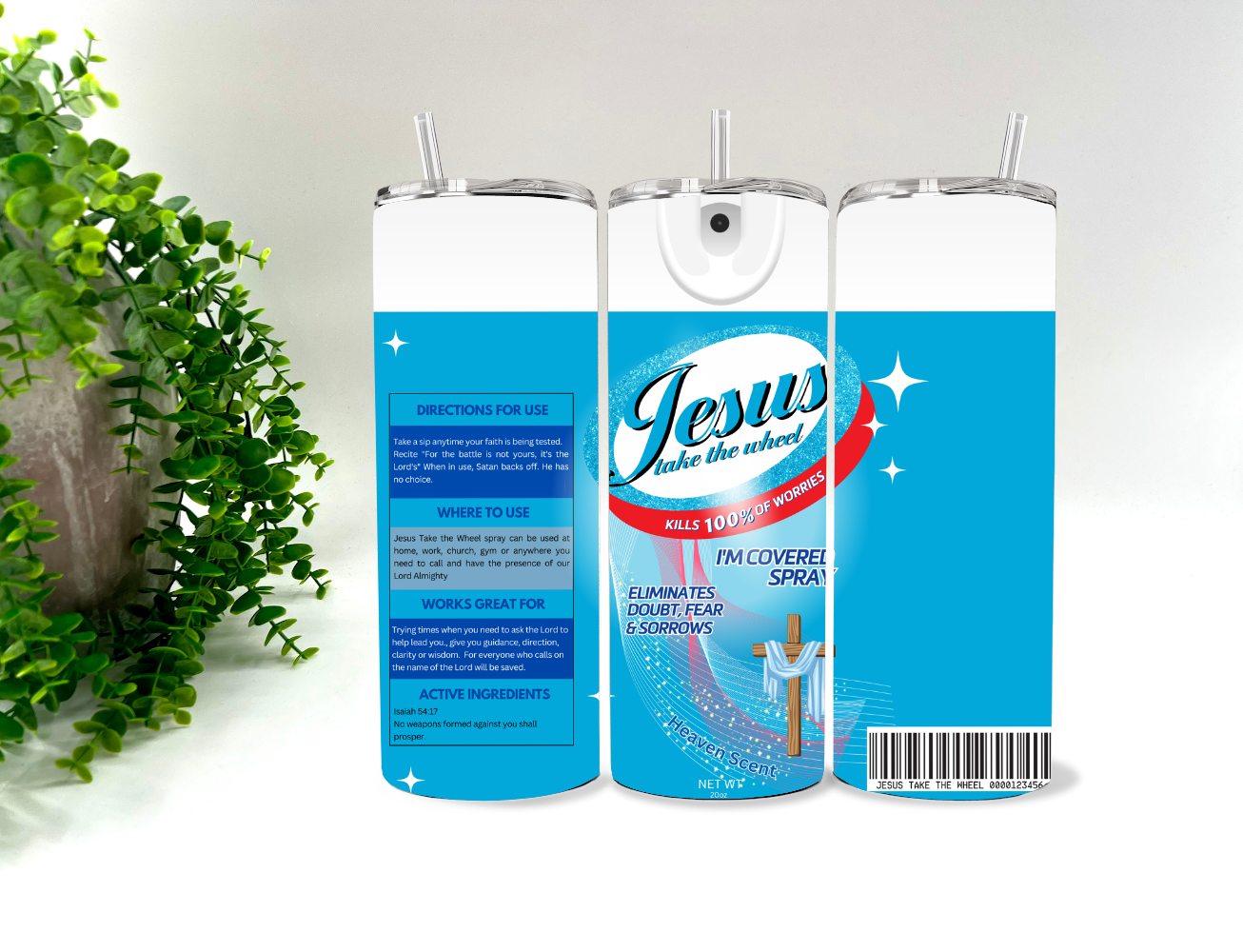 Jesus I’m Covered Spray Blue - 20 oz Tumbler