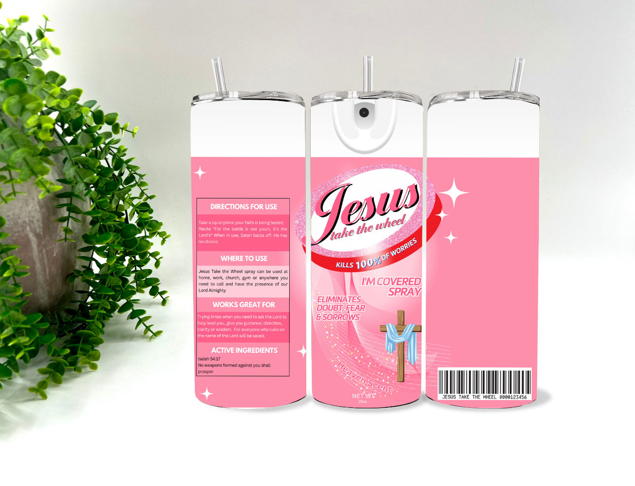 Jesus I’m Covered Spray Pink - 20 oz Tumbler