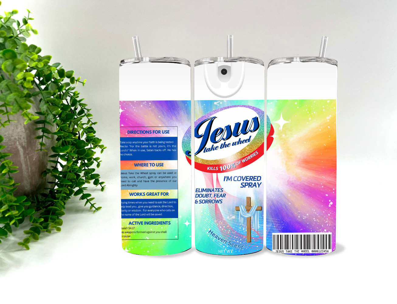 Jesus I’m Covered Spray Rainbow - 20 oz Tumbler