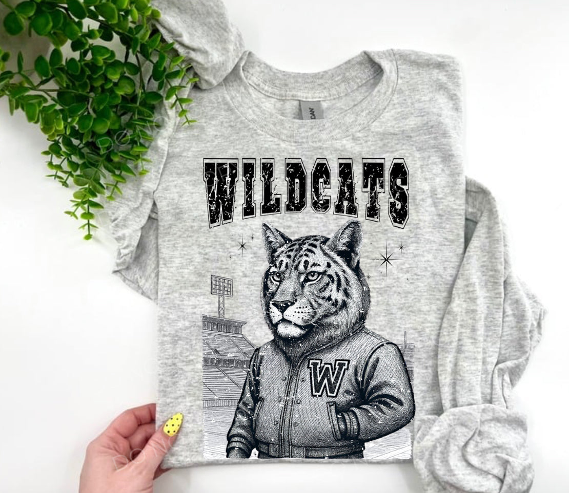 Wildcats Retro Vintage Mascot Sketch - Custom