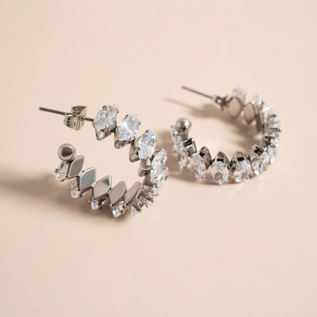 Marquis CZ Stone Hoop Earrings