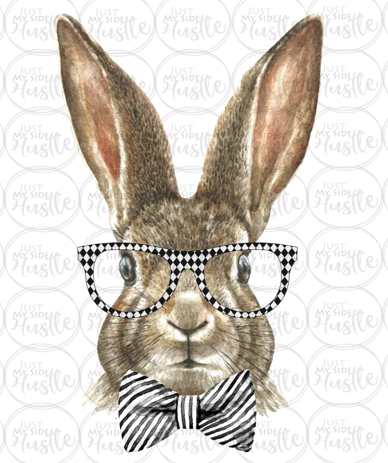 #182 - Easter Bunny Head with Glasses and Bow Tie - YOUTH - SCREEN PRINT TRANSFER ONLY