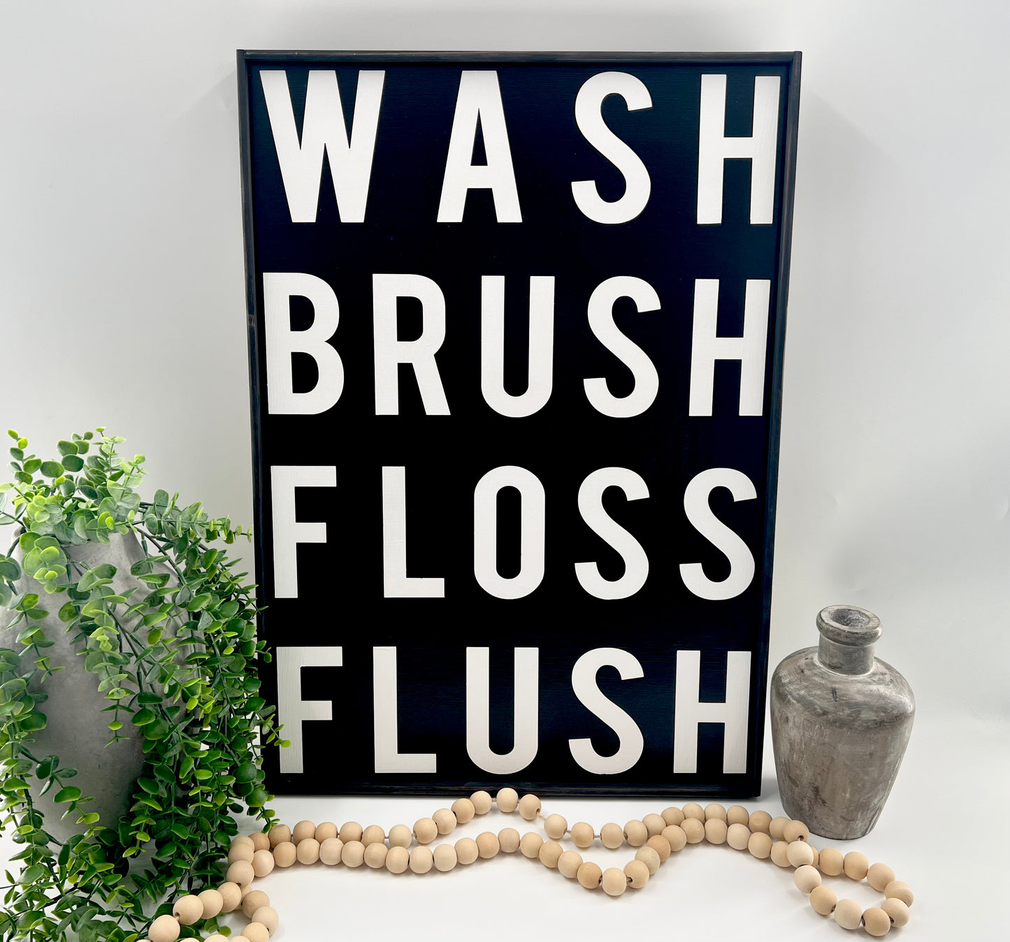 Wash Brush Floss Flush Block - Wood Sign