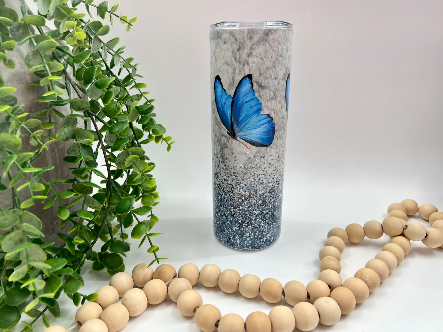 Teal Glitter Butterfly - 20 oz Tumbler