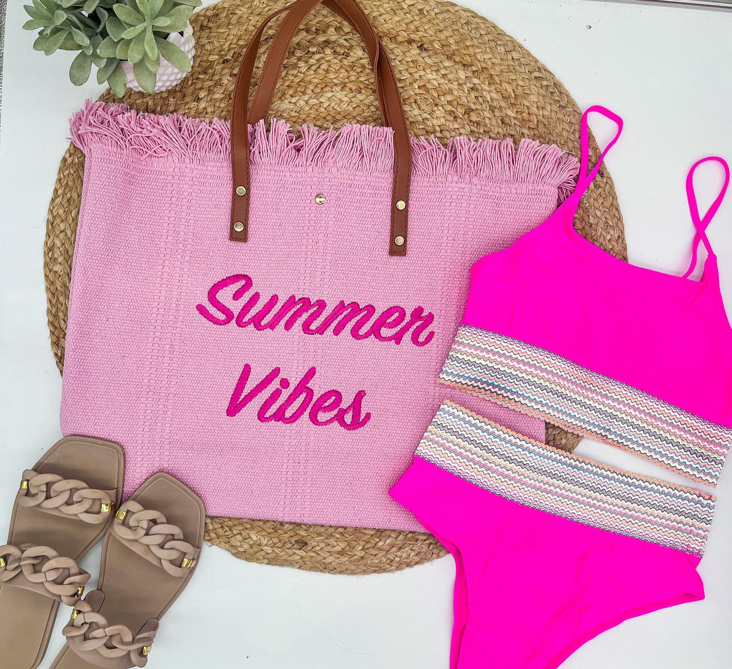 Summer Vibes embroidered Knitted Canvas Tote 5.22.23
