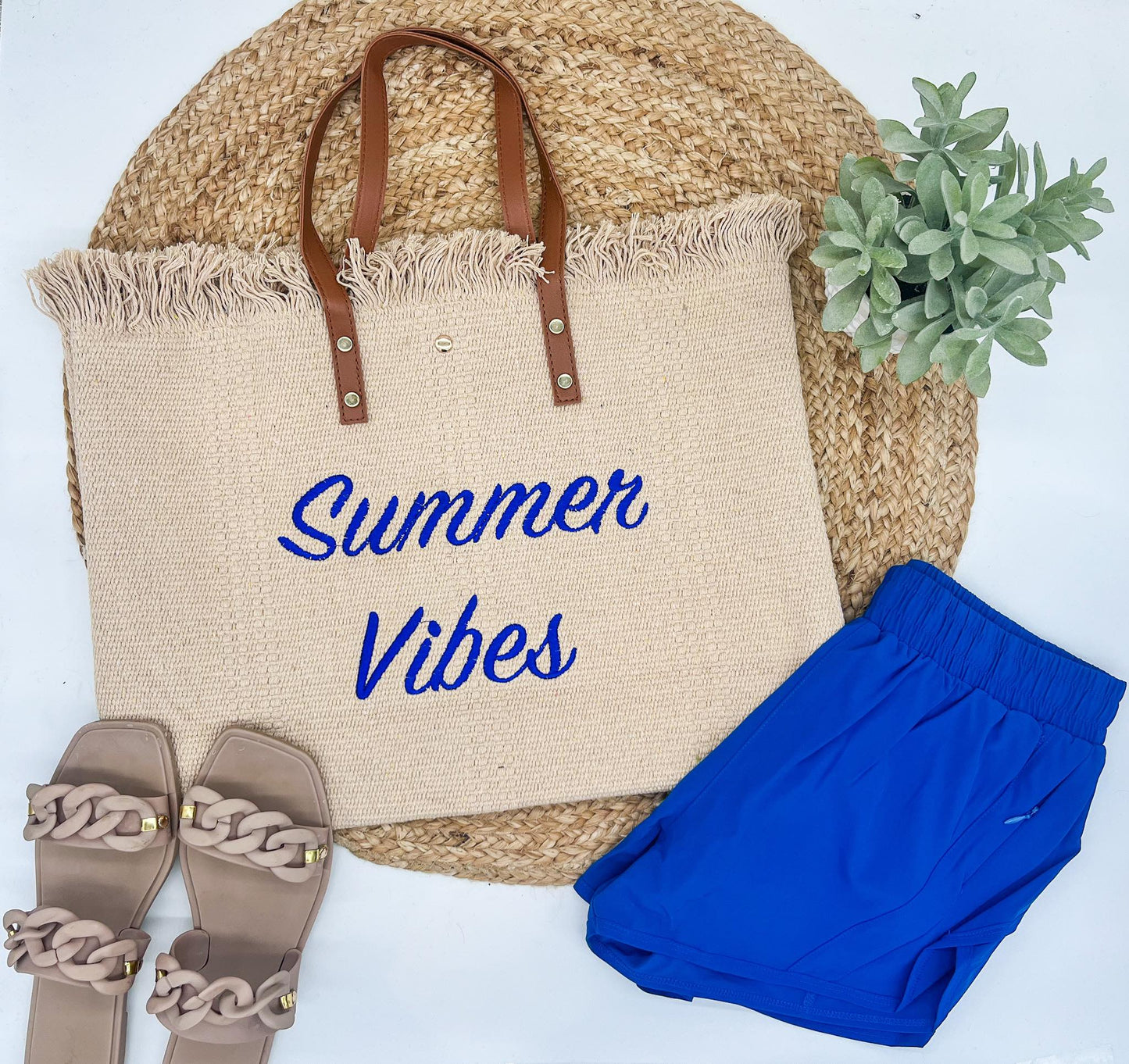 Summer Vibes embroidered Knitted Canvas Tote 5.22.23