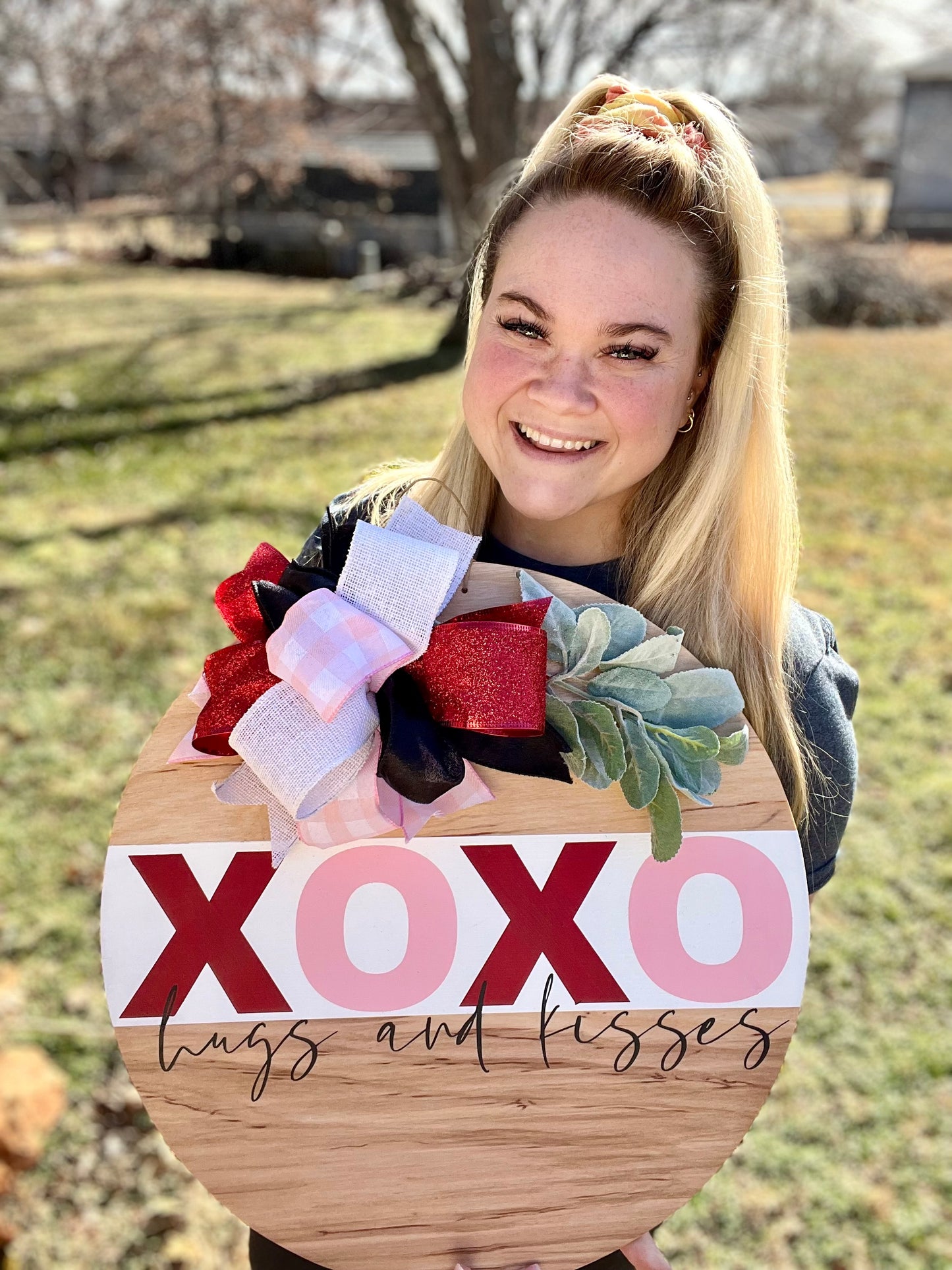 XOXO Hugs and Kisses - 18” Natural Door Hanger