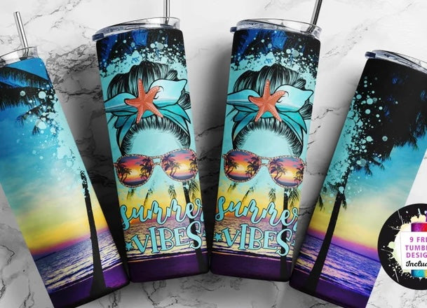 Summer Vibes Messy Bun - 20 oz Tumbler