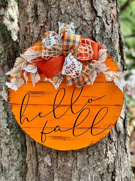 Hello Fall - 18” Orange Rustic Door Hanger
