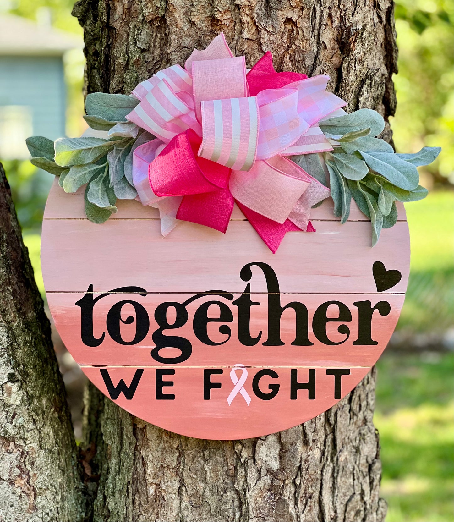 Together We Fight - 18” Pink Ombre Faux Pallet Door Hanger