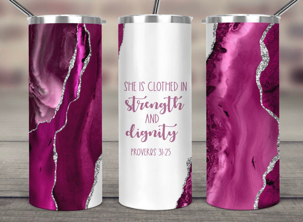 She Is Clothed In Strength Marble - 20 oz Tumbler