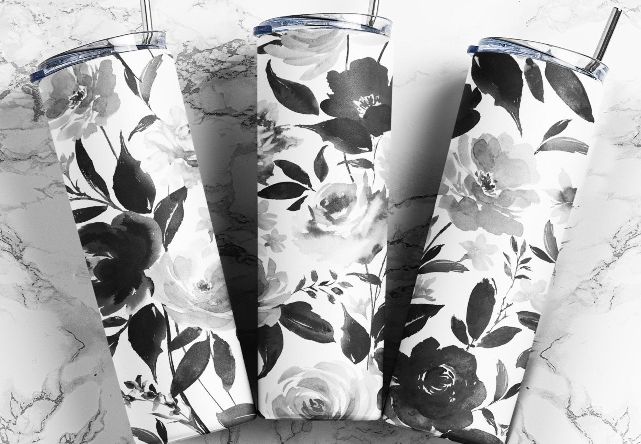 Black & White Floral - 20 oz Tumbler