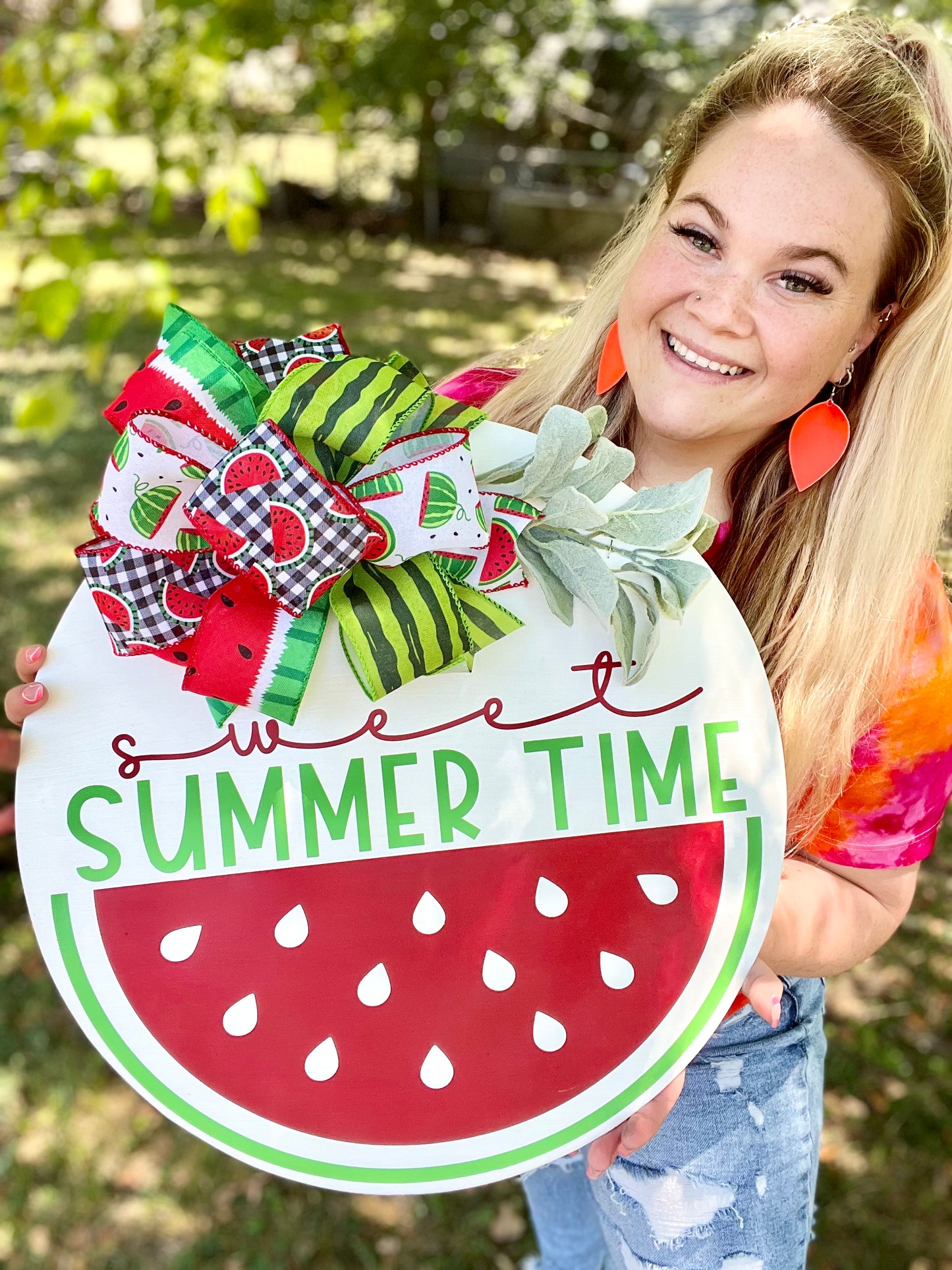 Sweet Summer Time Watermelon - 18” White Door Hanger