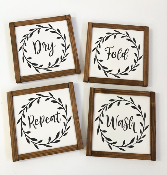 Wash Dry Fold Repeat - Set Of (4) Wood Signs