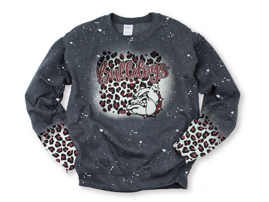 Bulldogs Maroon - Bleached Dark Heather Sweatshirt With Printed Sleeve