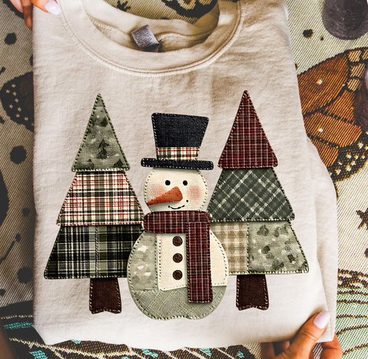 Christmas Tree & Snowman Faux Patchwork - Custom