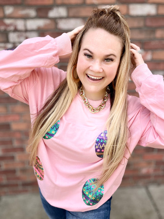 READY TO SHIP: Sequin Easter Oversize Crew - PINK