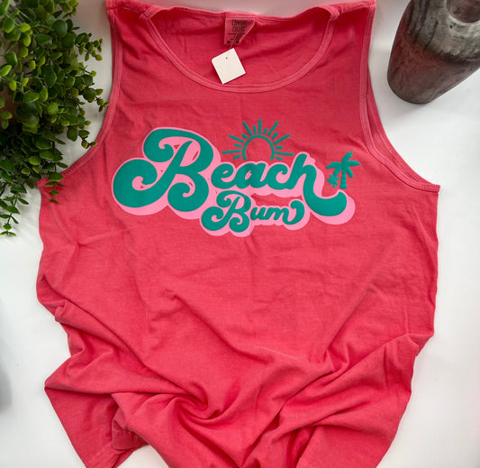 READY TO SHIP: MEDIUM - Beach Bum Pink Tank - Puff Print