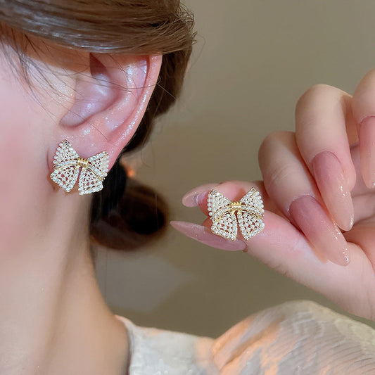 Pearl & Sparkle Bow Studs
