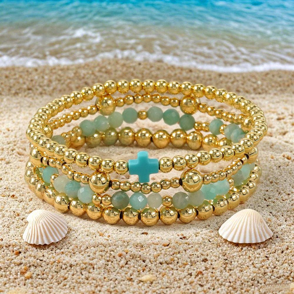 Preorder: Beaded Cross Stretch Bracelet Stack