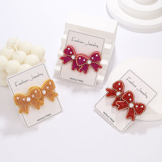 Beaded Holiday Bow Earrings