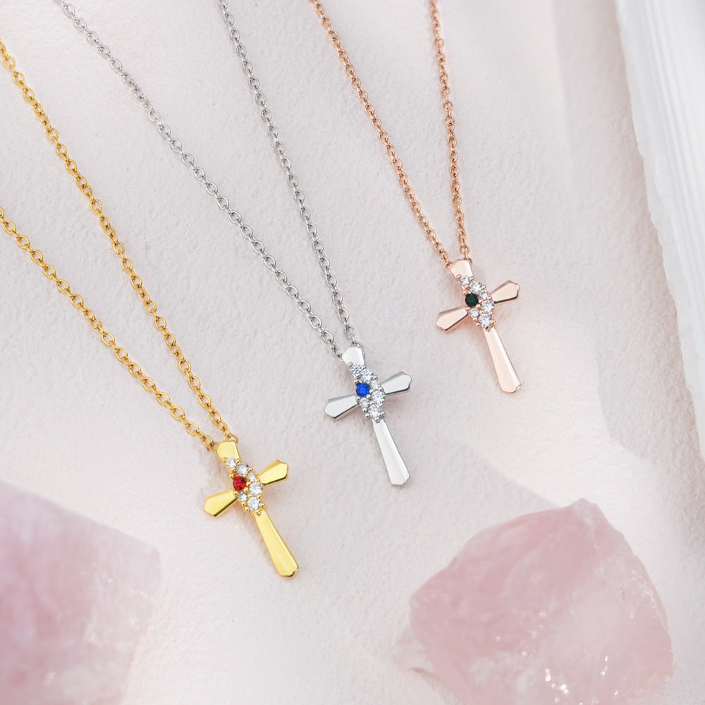 Preorder: Custom Birthstone Cross Necklace