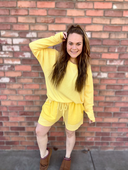 Kelsey’s Closet: 3XL - Two Piece Long Sleeve/Shorts Yellow Blakeley Set